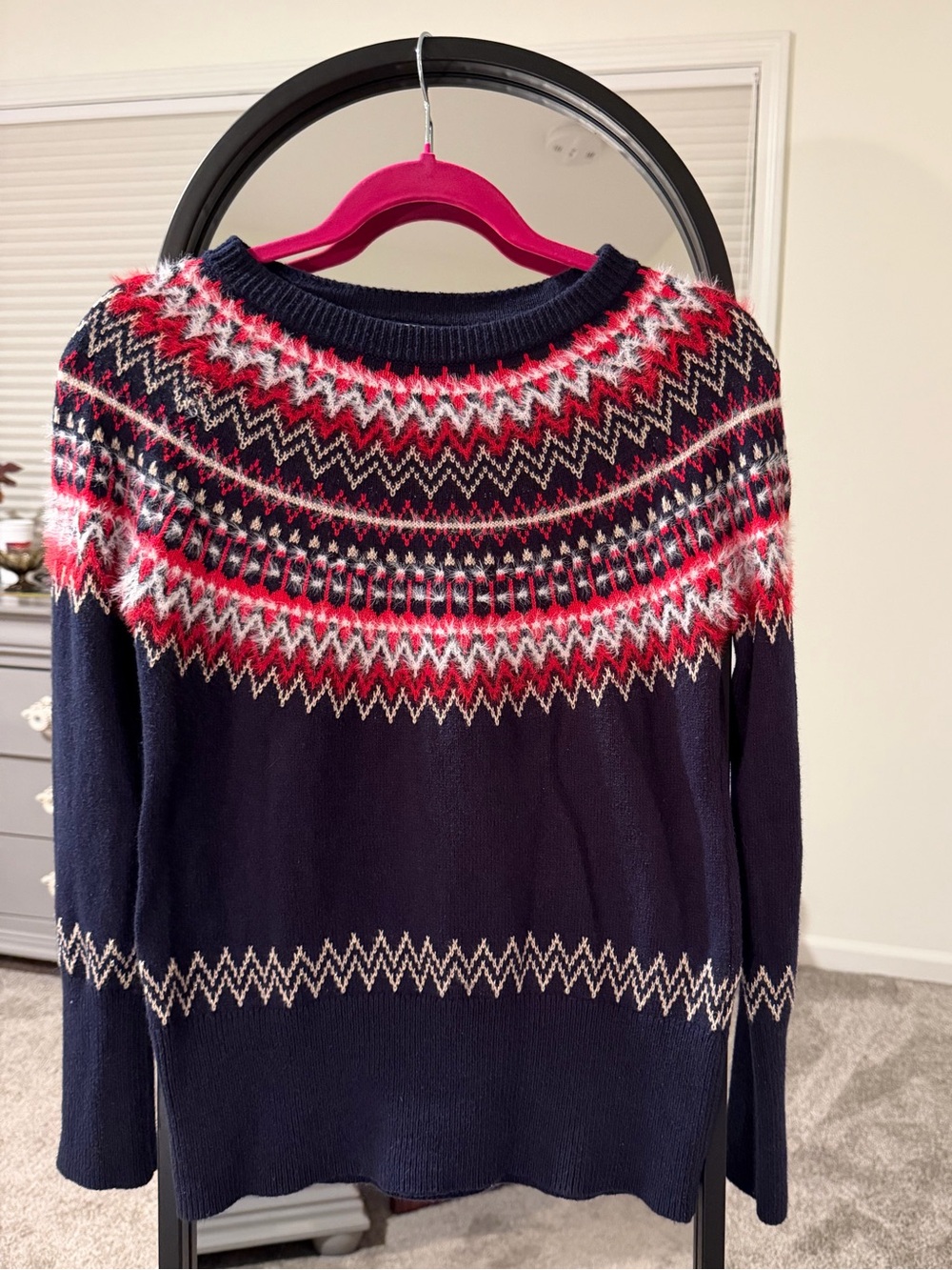 Tommy Hilfiger Navy Fair Isle Crewneck Sweater with Red white and gold.